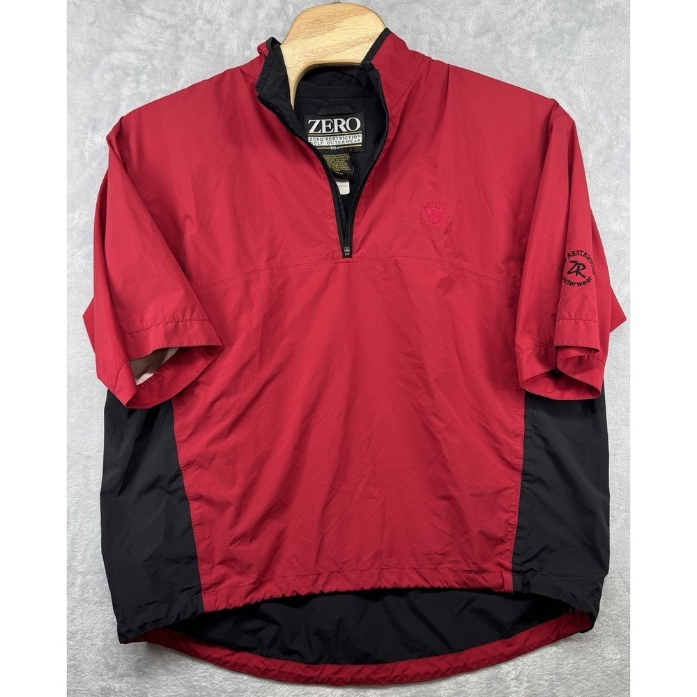 Vtg Zero Restriction Golf Windbreaker Short Sleeve 1/4 Zip Red Men's Size XL